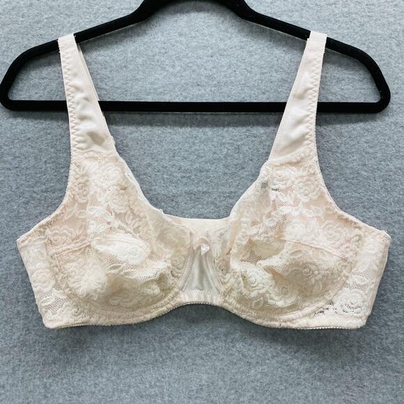 Lace Underwire Bra Womens 42C Nude Beige Unlined Full Coverage Adjustable Straps - Picture 1 of 6